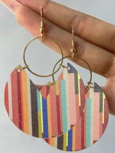1pair Fashion Wood Round Drop Earrings For Women For Gift Party