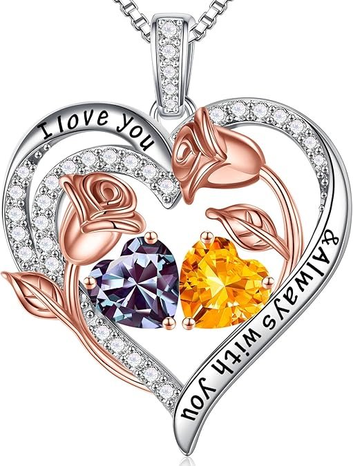Sterling Silver Heart Pendant with Birthstone – Elegant Gift for Women